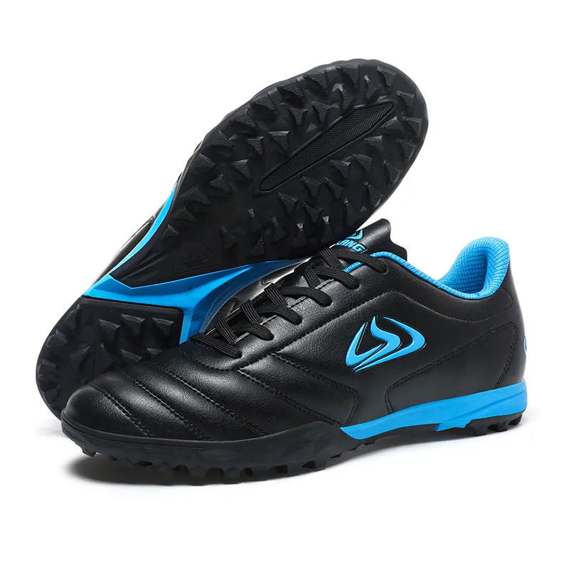 Men's outdoor football boots with synthetic leather upper and non-slip rubber sole for artificial grass