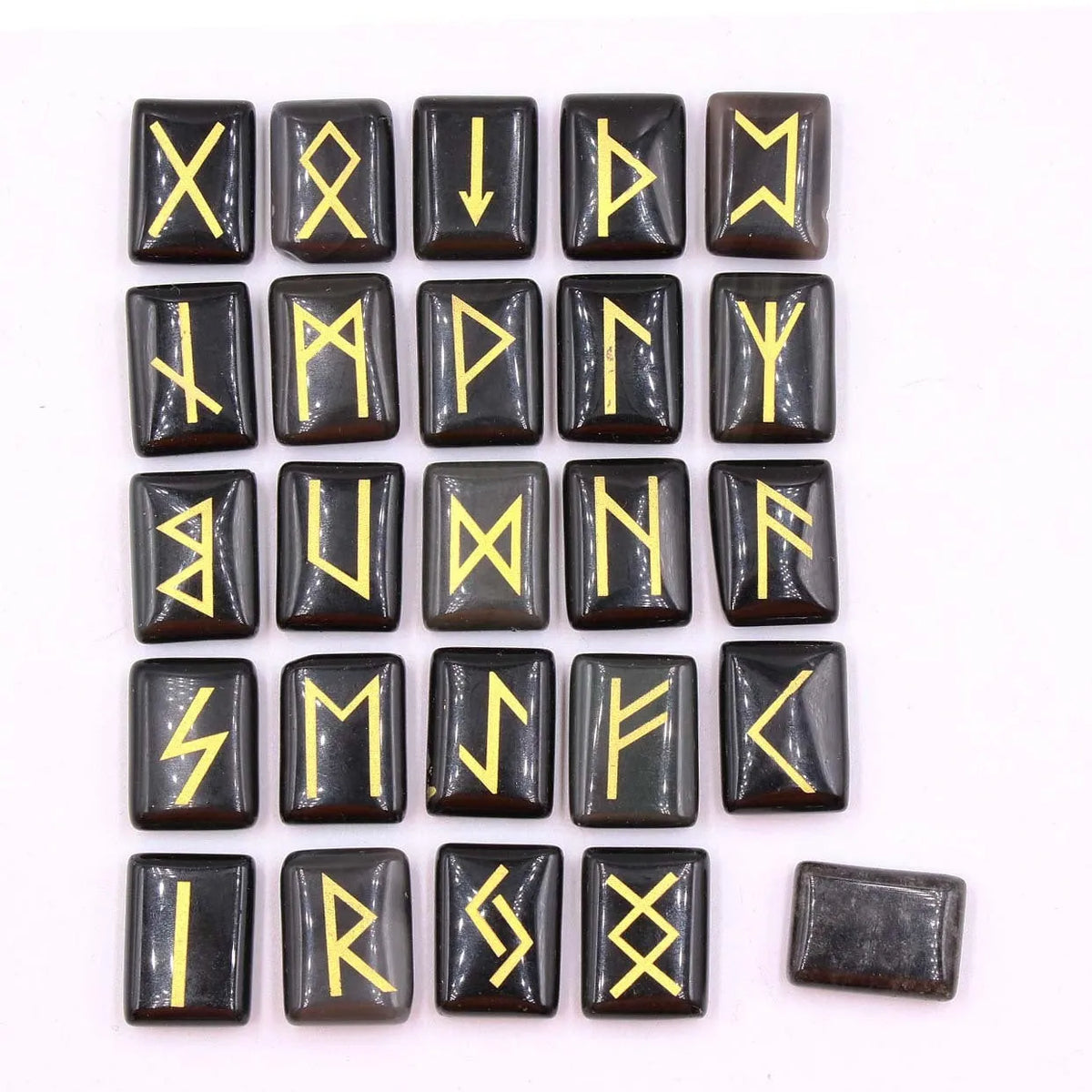 Square natural crystal THALO Luen rune ornament in tigereye and red agate colour options