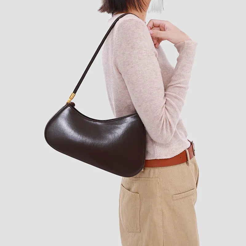 Women's retro oval underarm bag in PU leather with single shoulder strap