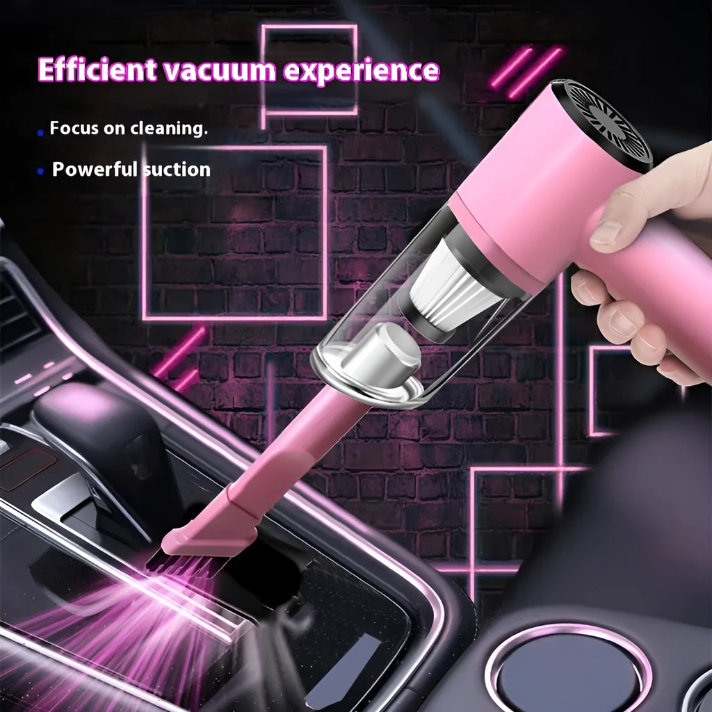 Pink wireless handheld car cleaner with rechargeable battery for home and car indoor use