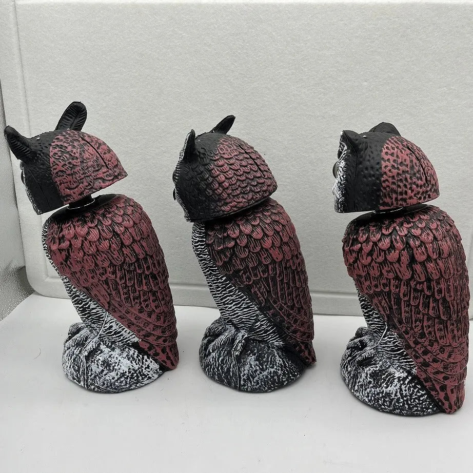 Artificial owl bait ornament with shaking head mechanism for outdoor bird deterrent