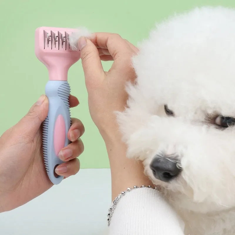 Stainless steel pet grooming comb with knot knife blade in pink and purple colour options