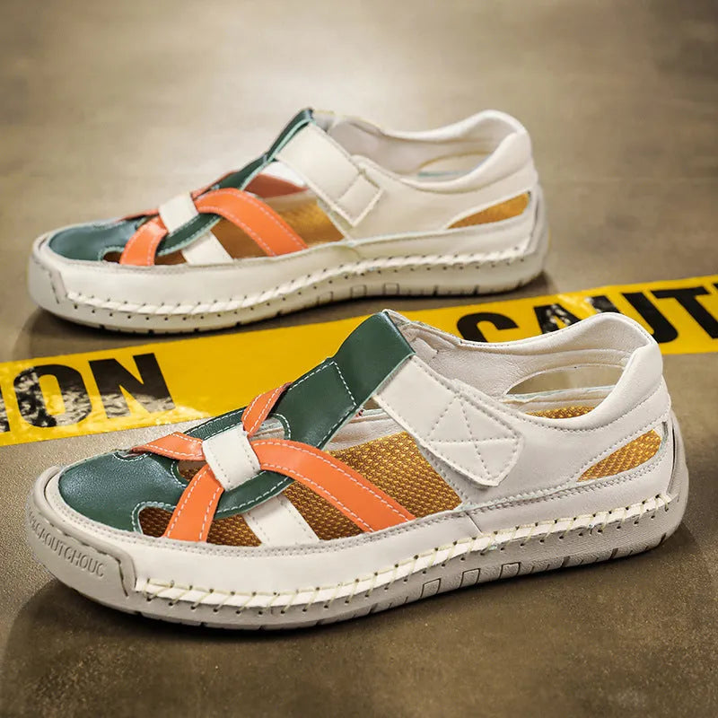Women's casual sandals with Velcro closure, round toe design, and non-slip rubber soles in solid colour options