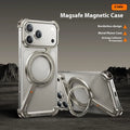 Black metal iPhone 17 Pro Max case showing integrated magnetic bracket on the back.