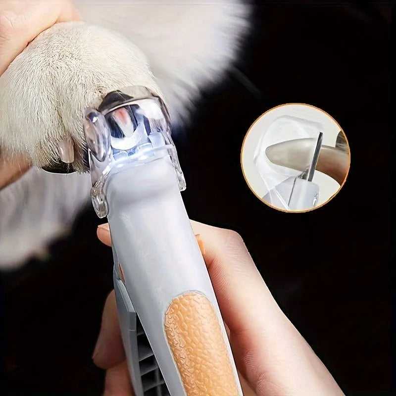 Yellow LED pet nail trimmer with magnifying glass and hardened steel blades for cat and dog grooming