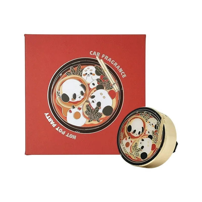 Panda hot pot design car air freshener with clip-on vent mount and diatomaceous earth fragrance tablets