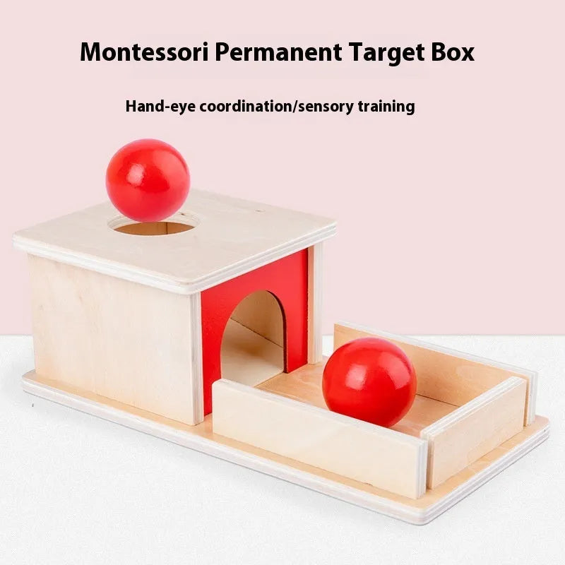 Wooden coin box drawer game teaching aid for infants 0-3 years, 14.5x13x9cm size, ball rectangular drawer colour