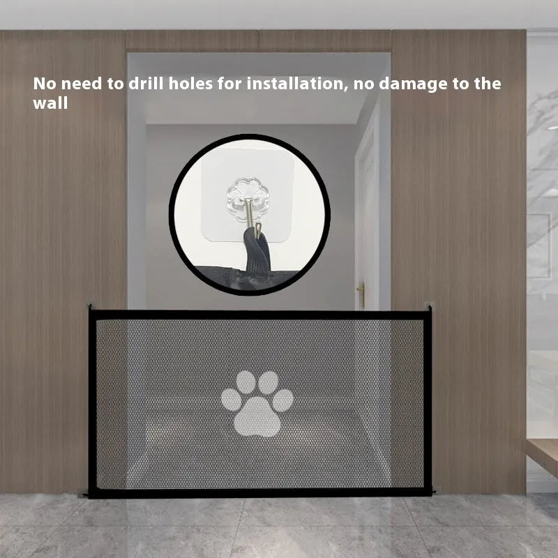 Portable folding dog barrier safety protection net fence with pet doorsill design