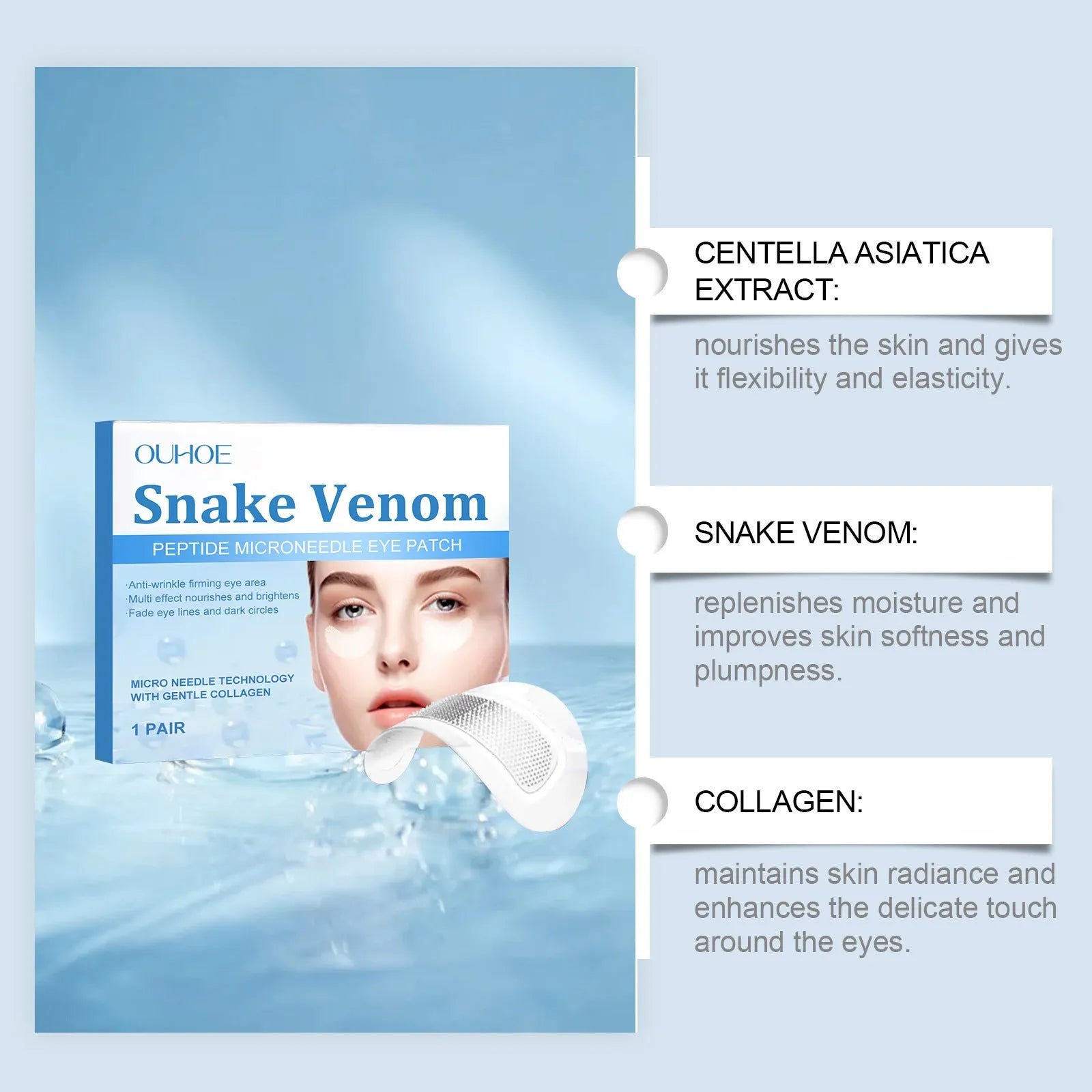 Elastic eye care microneedle patches for wrinkle reduction with nicotinamide and collagen ingredients