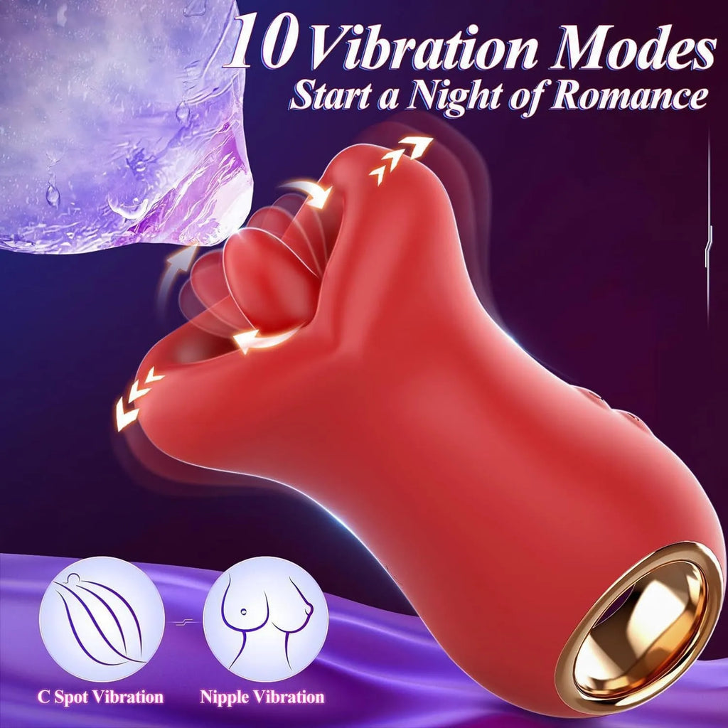 Red silicone electric vibrator with realistic tongue and lips design, model Abby Red