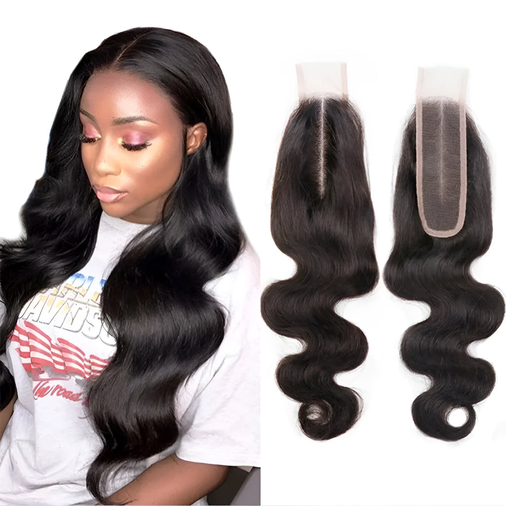 Straight human hair wig in natural colour with exotic style on display
