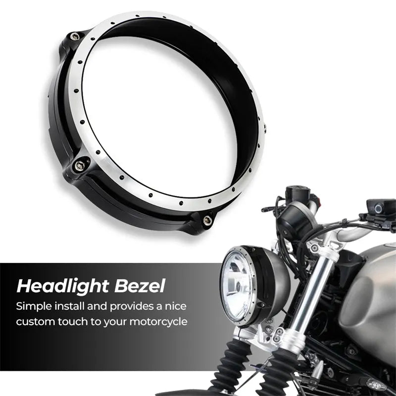 Black CNC aluminium headlight cover frame for BMW R Nine T Scrambler motorcycle