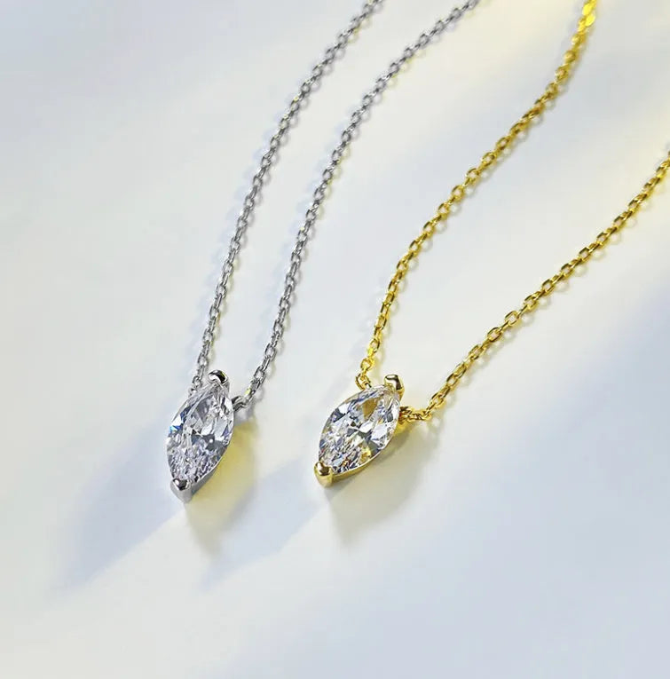 Women's 925 silver twin clavicle necklace with olive diamond design, gold or platinum electroplated finish