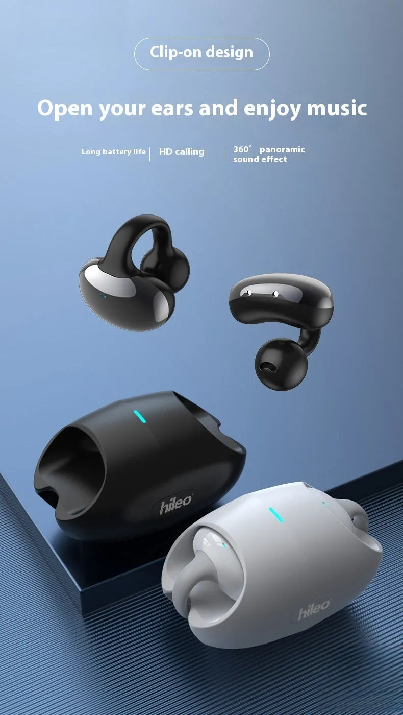 Clip-on true wireless Bluetooth headset sports non in-ear stereo earphone black white colour
