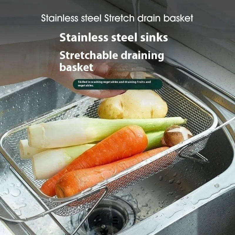 Thickened retractable stainless steel sink rack for kitchen draining, detachable, Extra Large or Large Size