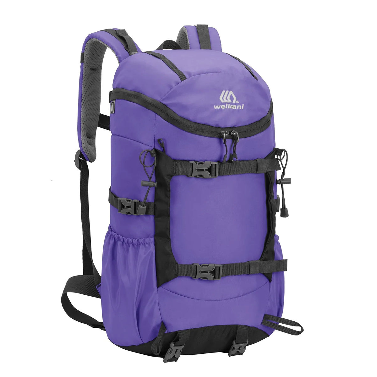 30L Oxford cloth backpack in army green with curved shoulder straps and front pocket, designed for hiking and camping outdoor sports