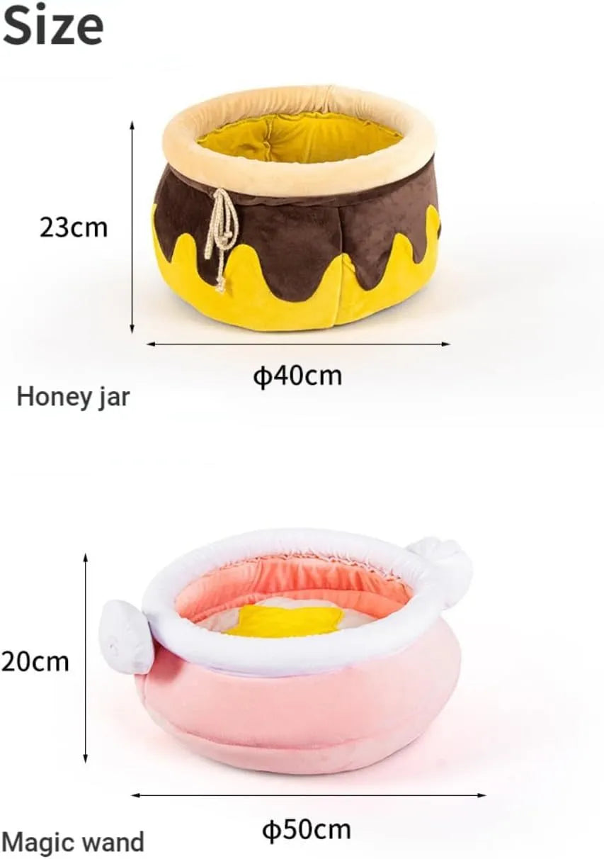 Pink and yellow honey pot shaped cat sofa bed with removable pad for small pets