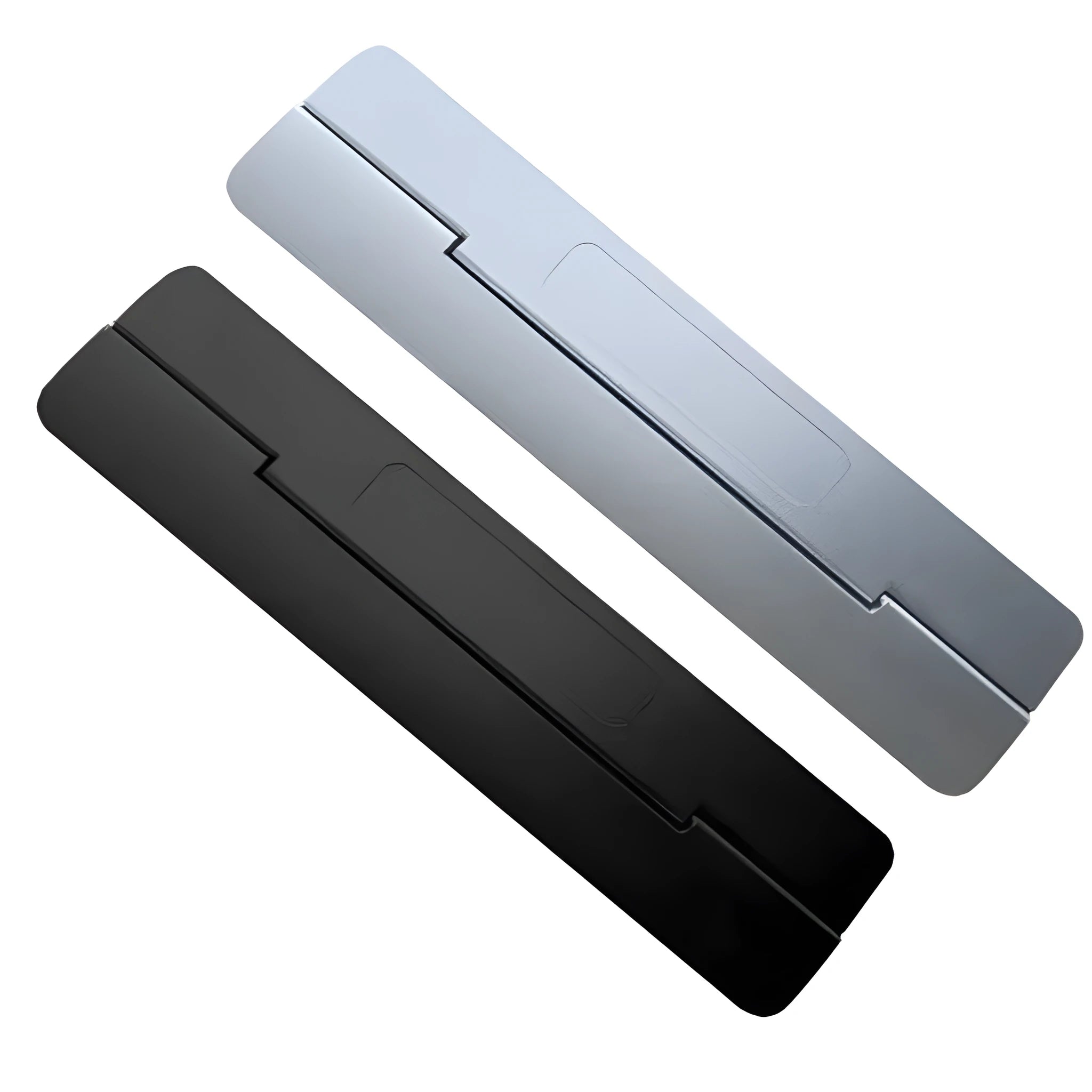 Folding notebook cooling bracket in black on a desk showing raised position for laptop heat dissipation