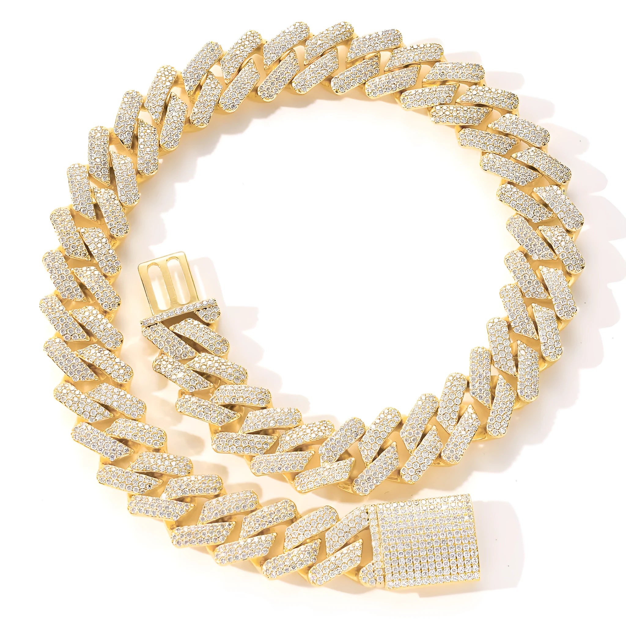 Full zircon hip hop necklace Cuban chain with micro-inlaid zircon stones and real gold plating 20mm width