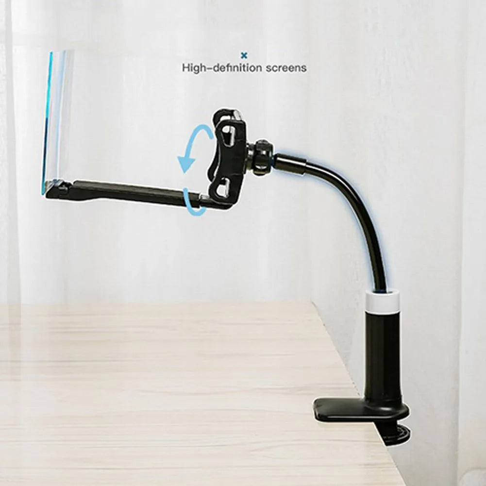 Black mobile phone screen amplifier with 12-inch blue lens on an adjustable, foldable stand.