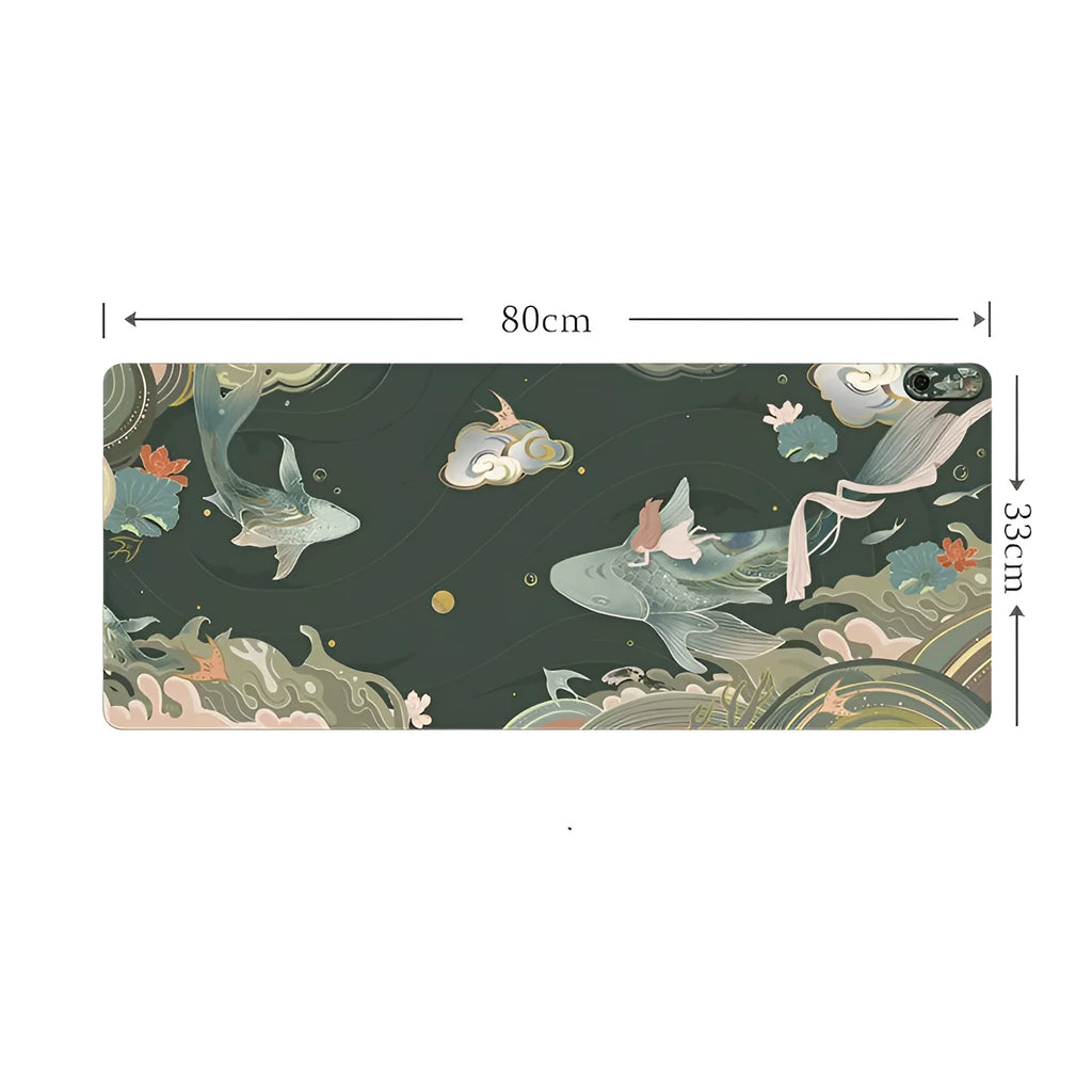 Electric desktop heating pad with PVC leather surface showing artistic pattern options