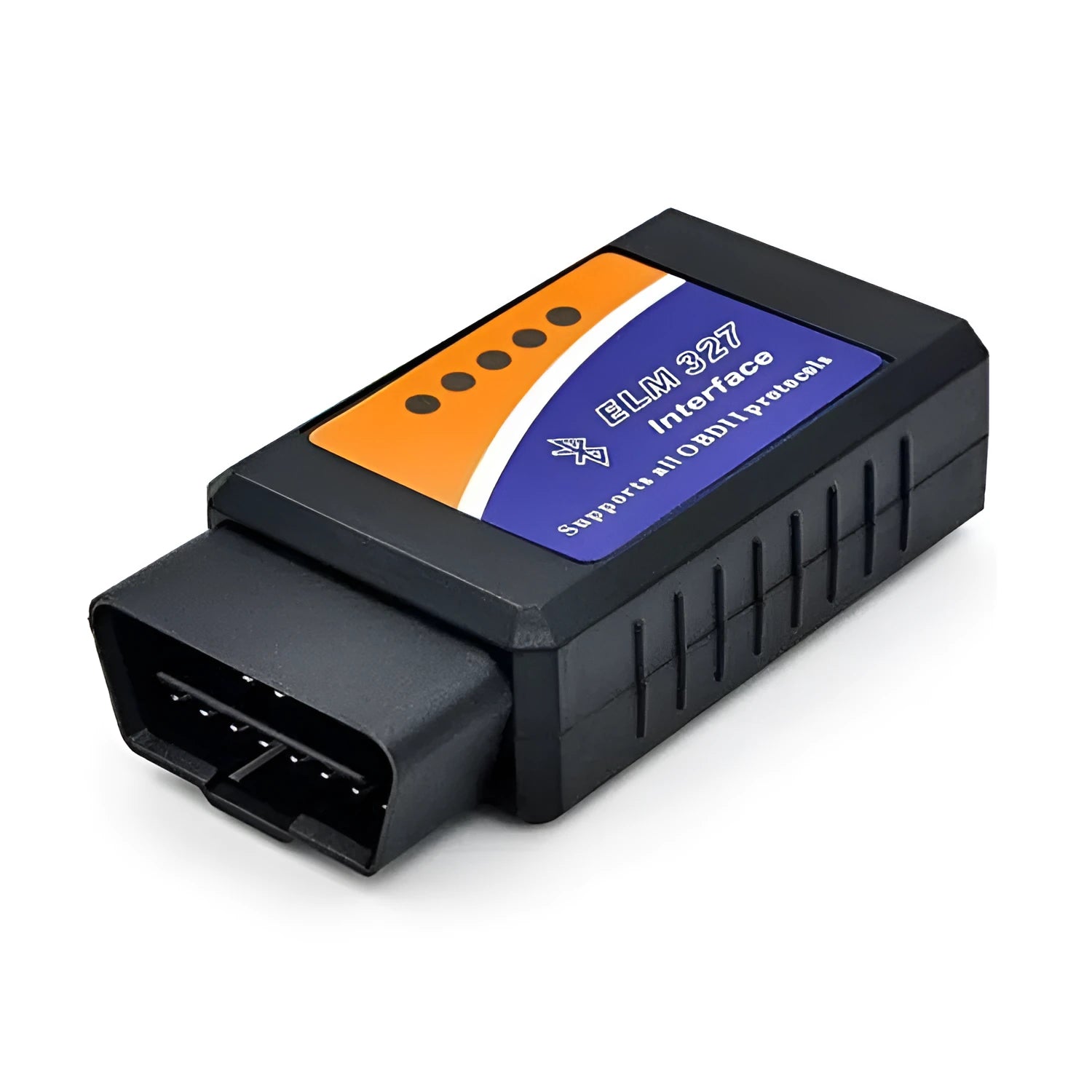 Compact black OBD2 Bluetooth diagnostic scanner with ELM327 chip for car engine fault code reading