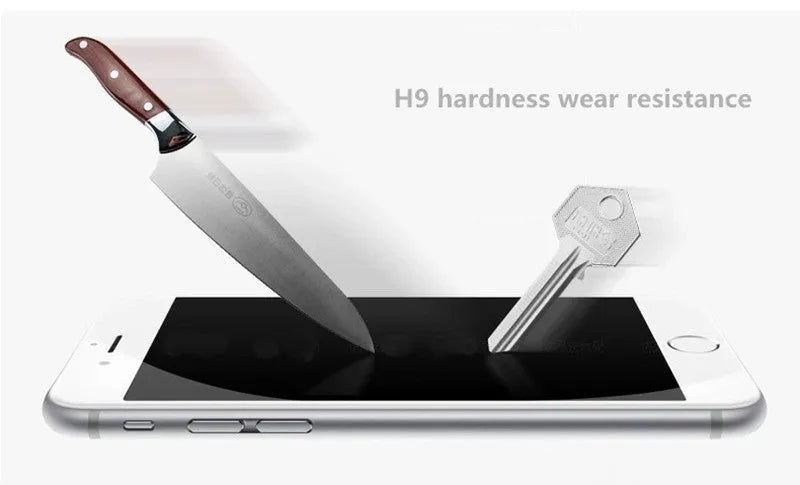 0.26mm thick tempered glass screen protector with 9H hardness for smartphones on a white background.