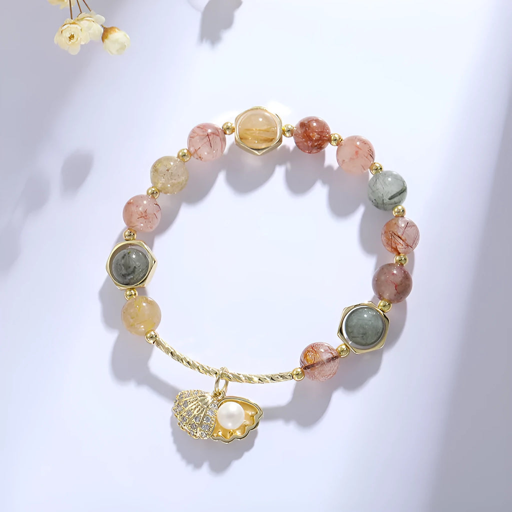 Women's crystal bracelet with colourful shell or red flower design and animal/Zodiac cartoon modelling.