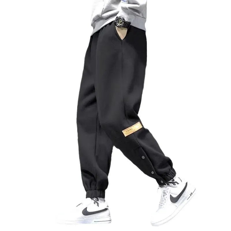 Autumn winter casual pants in cotton blend with skinny leg, ankle strap and velvet padded option, black or gray