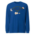 Blue loose-fit men's polyester sweater with printed letter pattern, round neck, in Japanese Korean casual style.