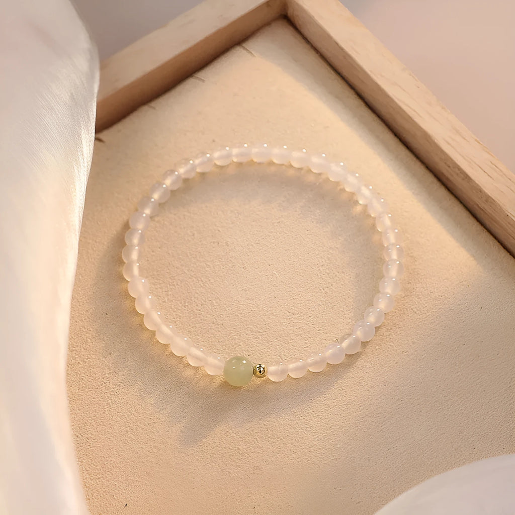 Natural white agate women's bracelet with New Chinese style design on 15cm measurement