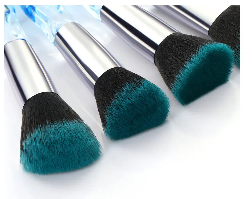 10 crystal-handle foundation brushes with artificial fibre bristles in four colour options