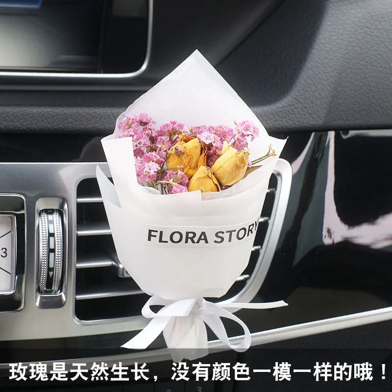 Mini dried flower bouquet for car air vent decoration in a selection of colours and styles