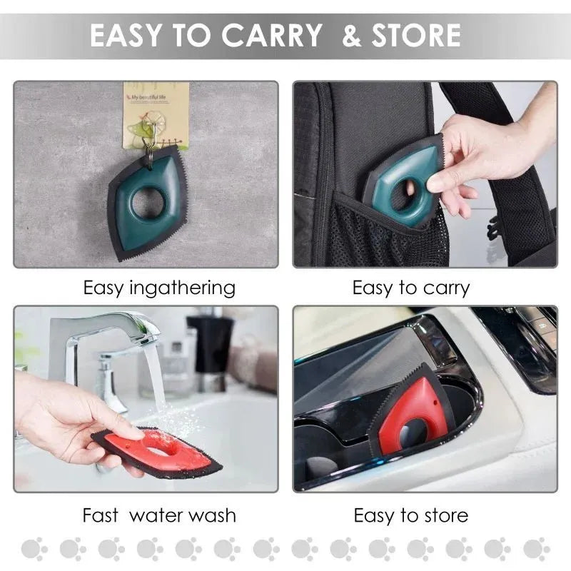 Silicone pet hair remover brush for carpets and sofas in black, green and red colours