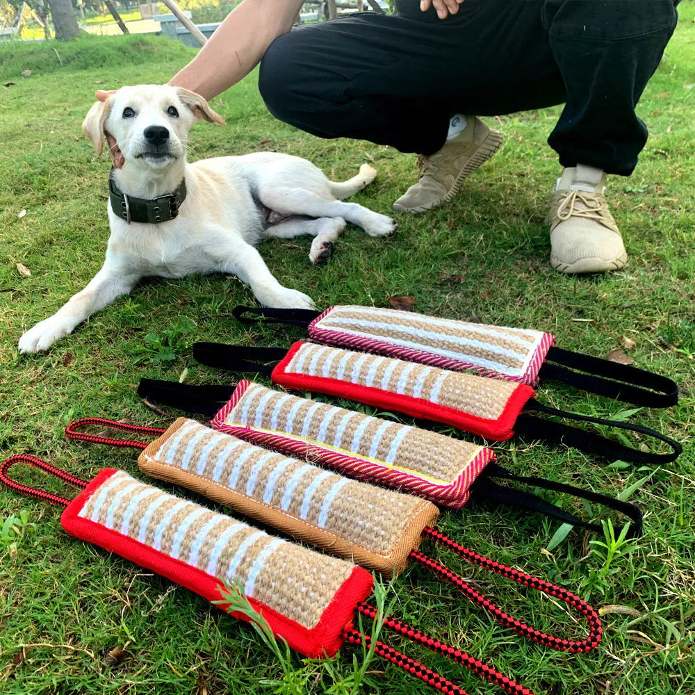 30cm coarse hemp dog biting stick in yellow colour for training and teething