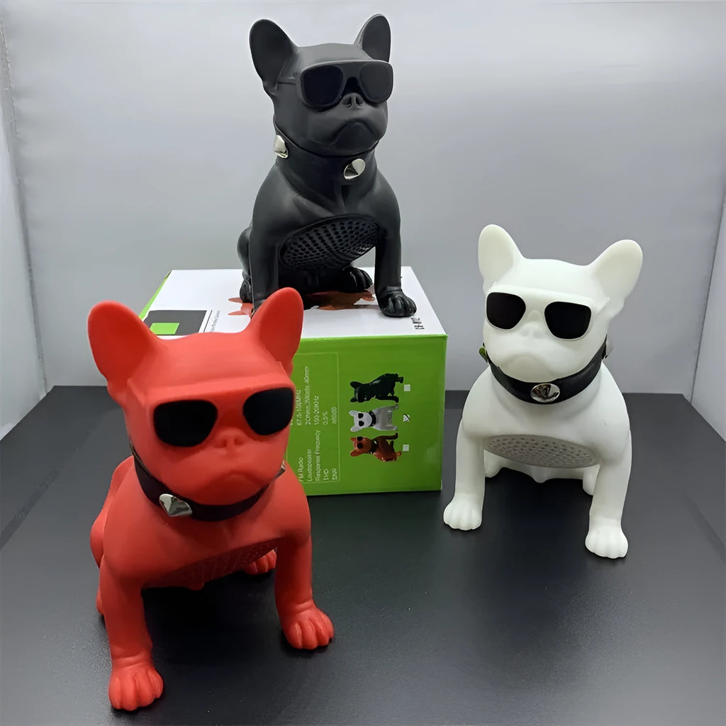 Miniature bulldog-shaped Bluetooth speaker in black colour showing compact portable design