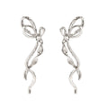 Alloy electroplated bowknot earrings in white K colour, women's fashion jewellery, bow shape stud earrings