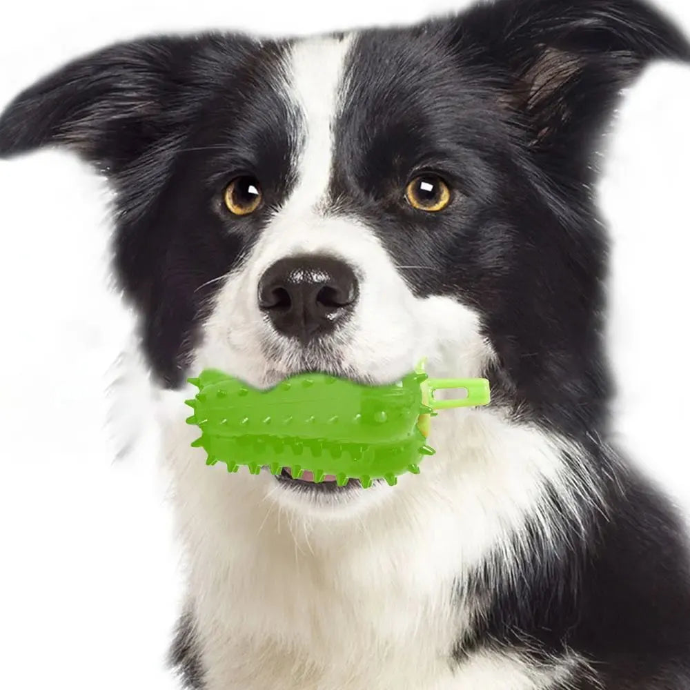 Interactive dog teething chili chewers toy in green, red, and yellow; non-toxic TPR rubber, 10x5.2cm