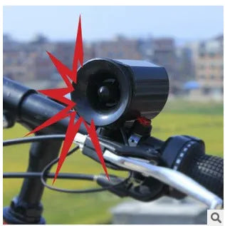 Black plastic bicycle electronic horn with push button on handlebar mount