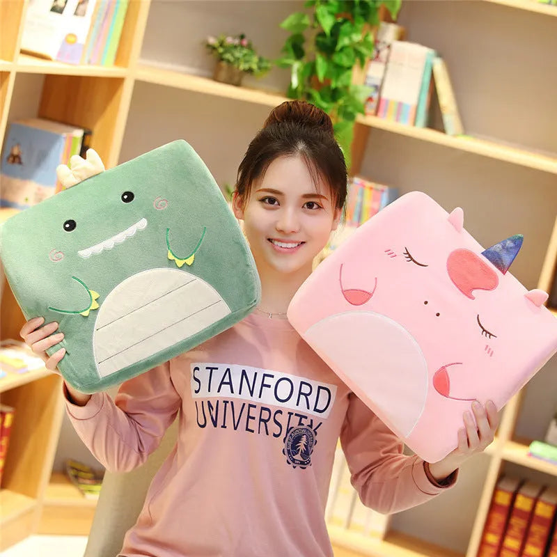 Cartoon memory foam seat back cushion in a choice of six anime designs like pink unicorn and green dinosaur.