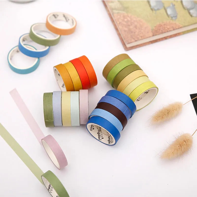 Six rolls of 9mm wide washi tape in colours representing the 24 Solar Terms, on a white background.