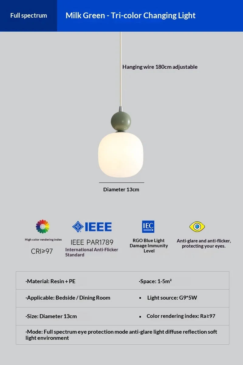 Minimalist wrought iron bedside pendant lamp with LED light for bedroom or study, available in four colours and two light styles.