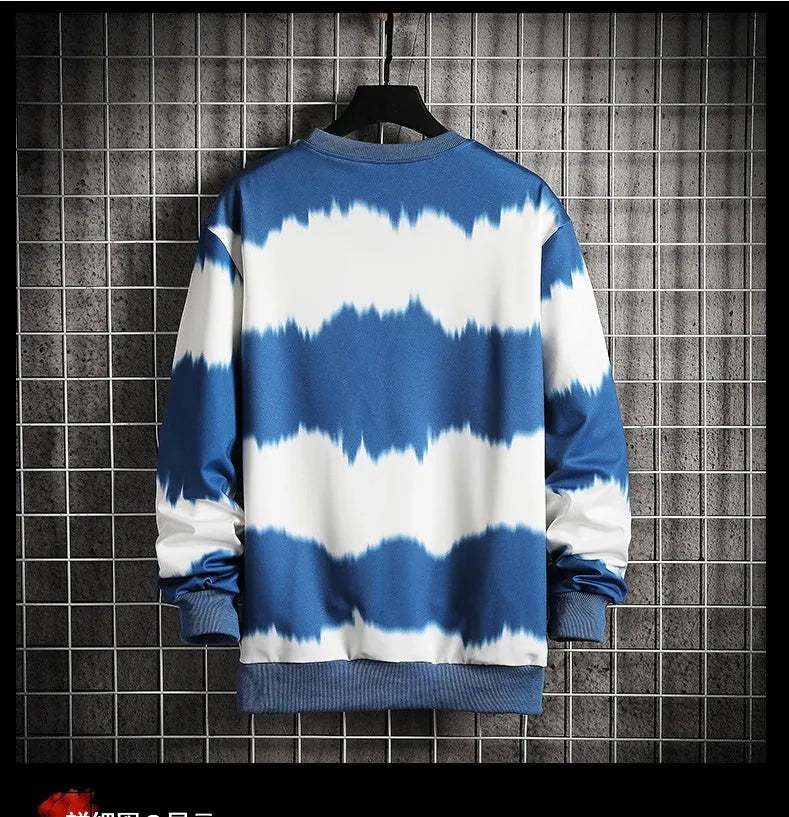Two-tone tie-dye plus size loose fit men's cotton sweater in yellow, round neck long sleeve