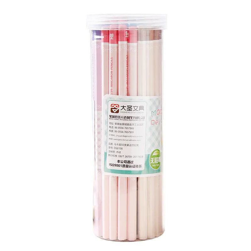 Wooden barrel containing 50 basswood thermal transfer pencils with six-angle design
