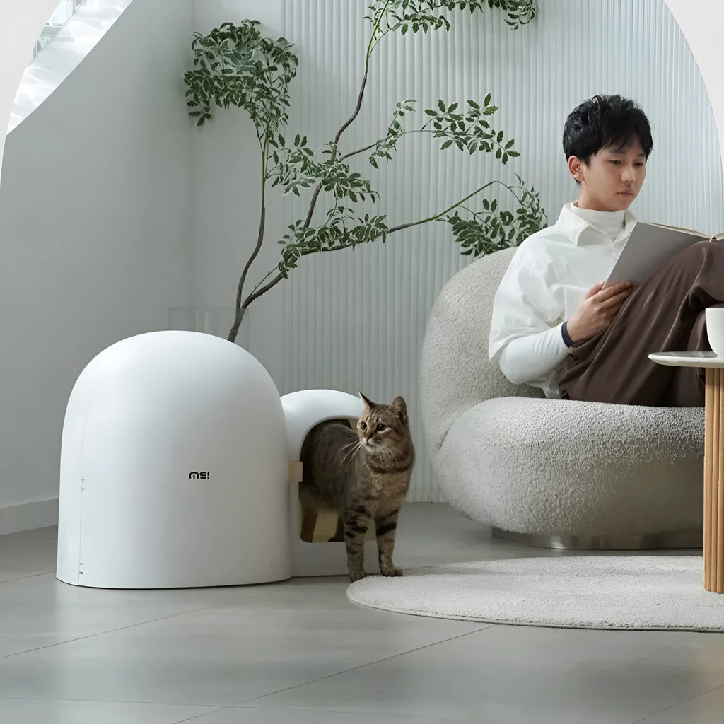Fully enclosed oversized cat litter box in ABS plastic shown in moss green colour.