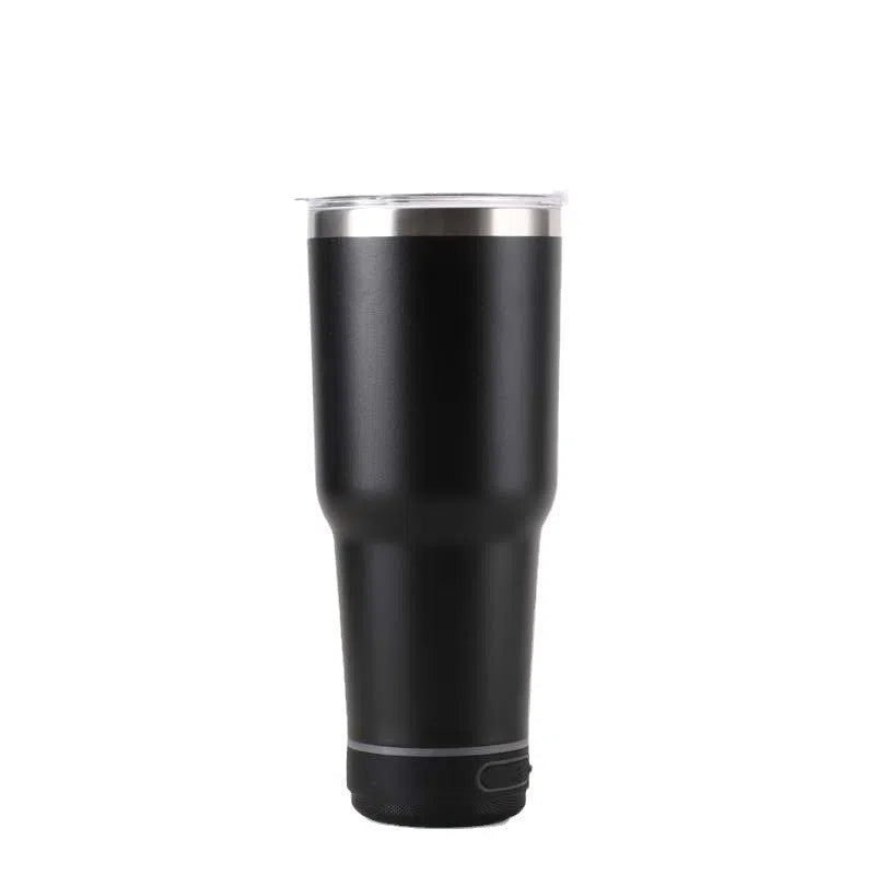 30oz Bluetooth Audio Cup in pink with 304 stainless steel insulation, showing speaker and drink opening