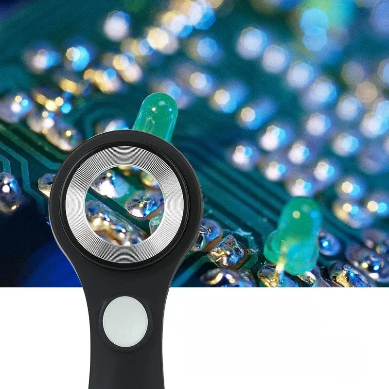 Black appraisal magnifying glass with 30x optical lens and LED light for jewellery inspection
