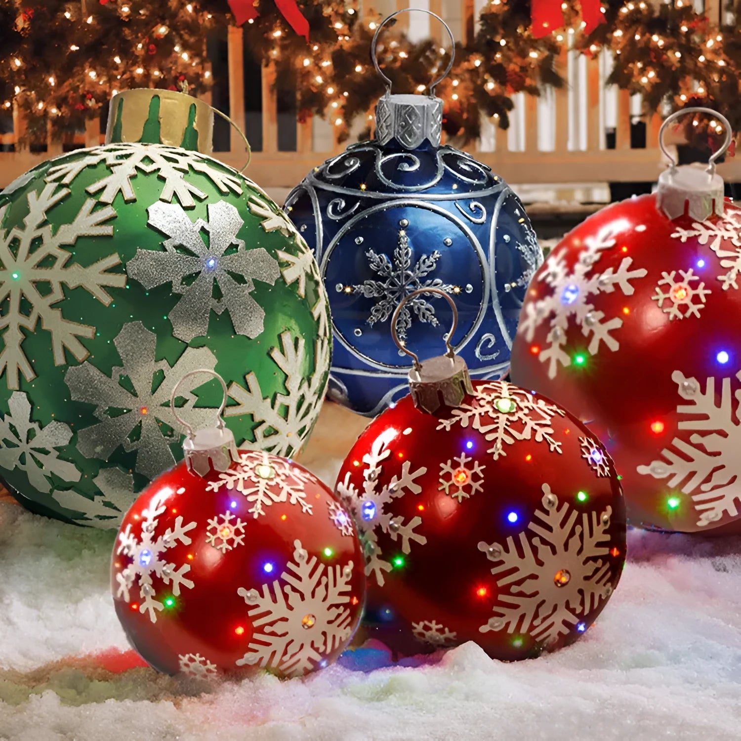 60cm PVC inflatable Christmas ball decoration in outdoor setting