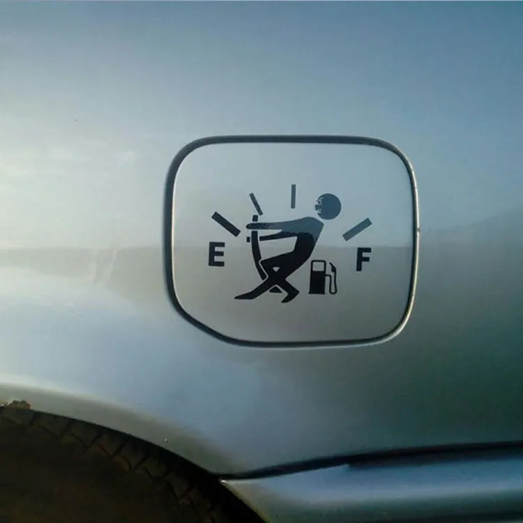 Insufficient fuel and empty fuel car sticker in reflective material, black colour, 12.7cm x 9cm size