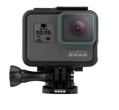 Transparent tempered glass screen and lens protector kit for GoPro Hero 5, 6, and 7 cameras.